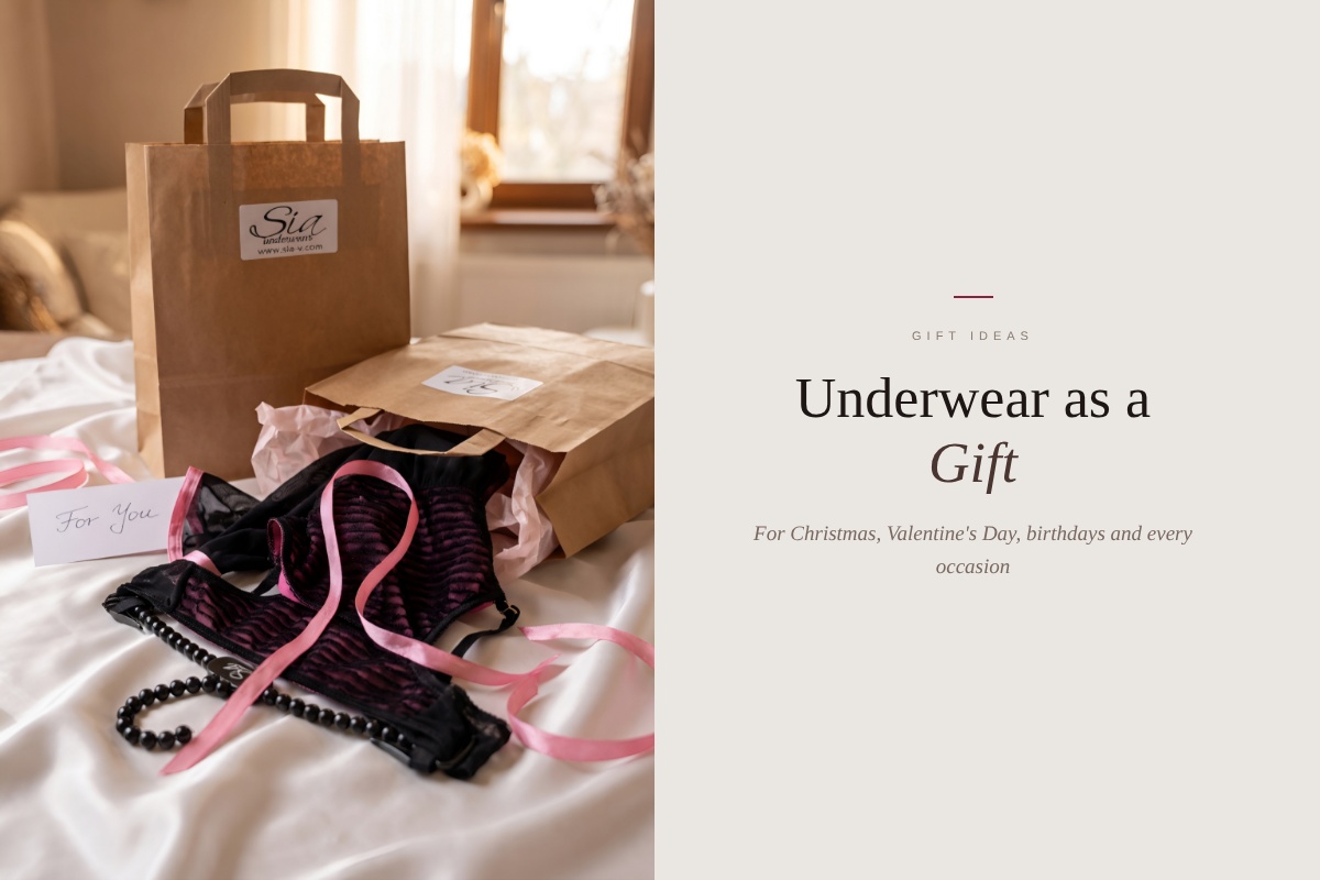 Women's underwear as a gift, wrapped in a SIA Underwear kraft gift bag