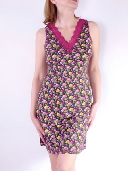 Sleeveless Floral Print Nightdress with Lace Flora