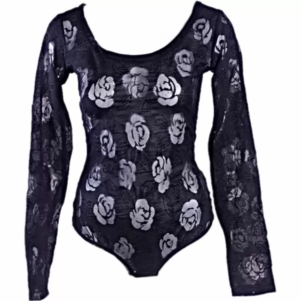 Bodysuit with long sleeves Black roses