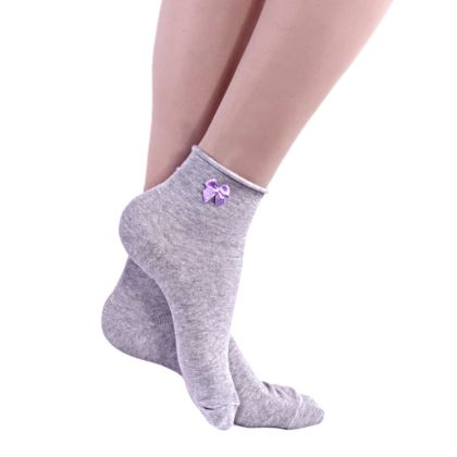 Дамски къси чорапи без ластик с декоративна панделка Grey