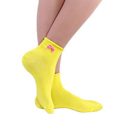 Къси дамски чорапи без ластик с кокетна панделкаYellow