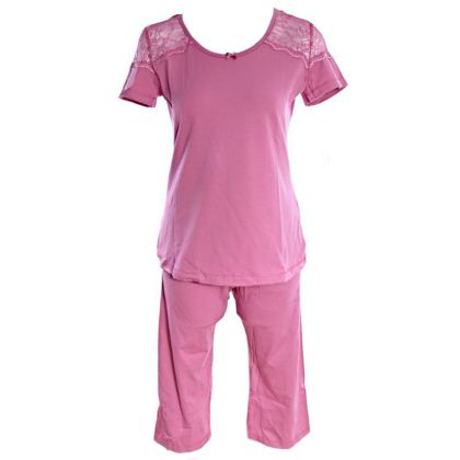Лятна памучна пижама в тъмно розово New look