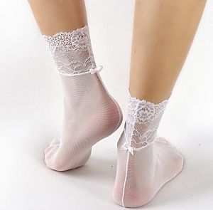 Тюлени дамски чорапи с дантелени акценти Stylish white