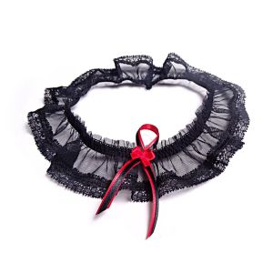 Sexy leg garter in black with double bow Cute red bow