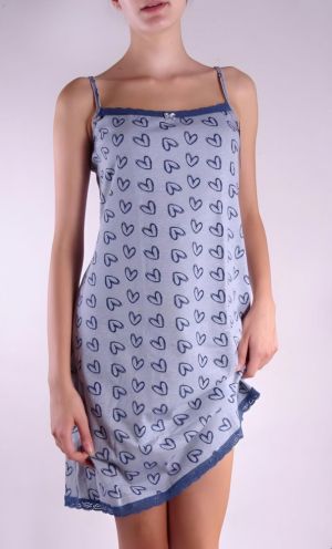 Cotton nightgown with thin straps Petrol hearts