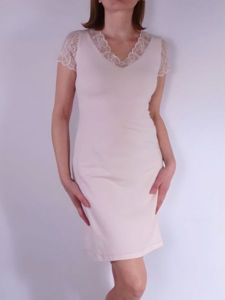 Cotton Nightdress with Lace and 3/4 Sleeves in Powder Cotton lace