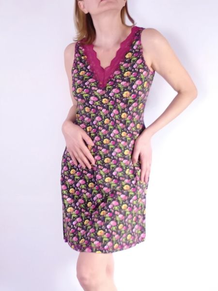 Sleeveless Floral Print Nightdress with Lace Flora