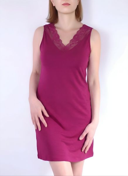 Памучна нощница с дантелен гръб Back lace — бордо