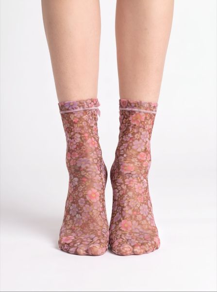 Women’s Tulle Socks, Short, with Floral Print Blossom Dream