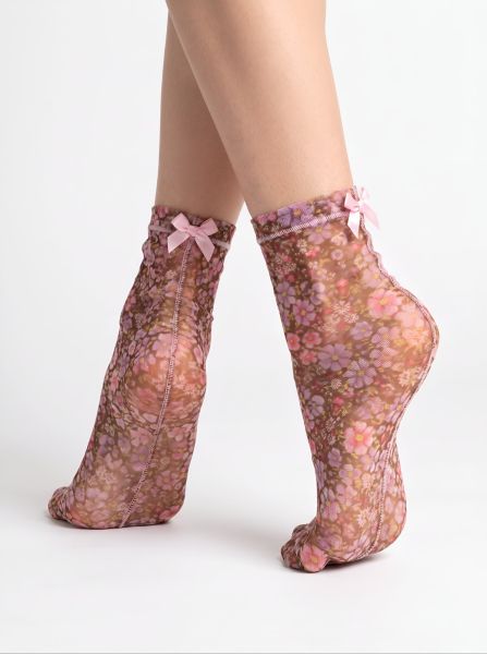 Women’s Tulle Socks, Short, with Floral Print Blossom Dream