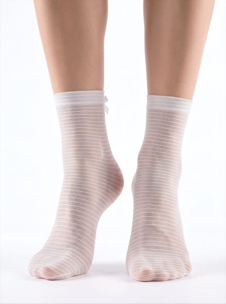 Women’s Short Tulle Socks, White Stripe
